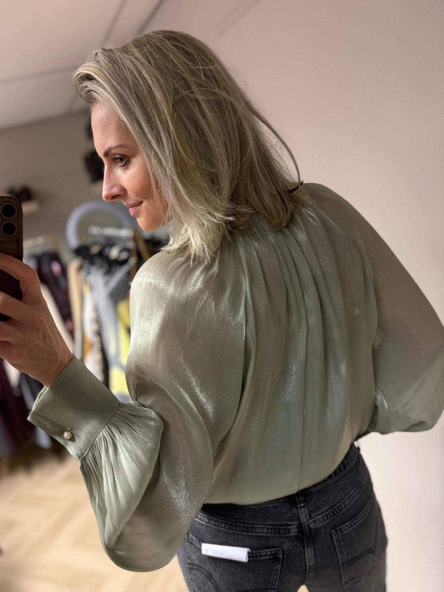 Blouse Florence Glans Saliegroen
