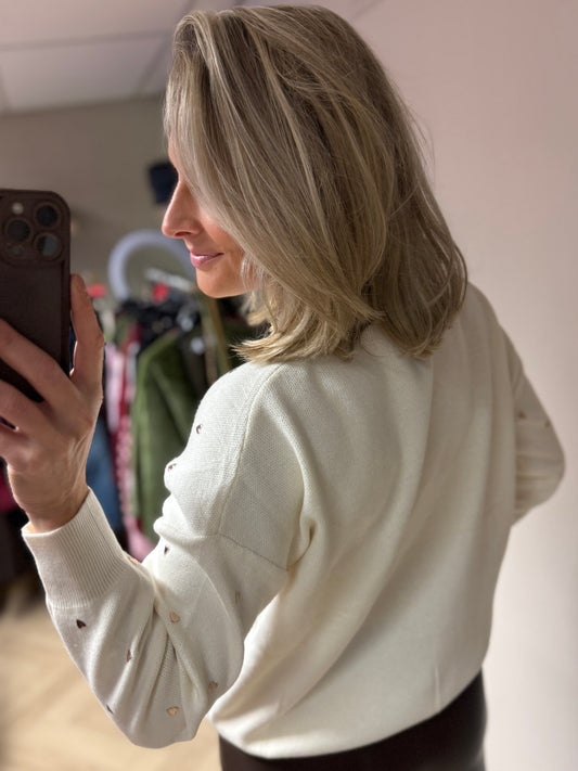 Trui Mel Offwhite Hartjes