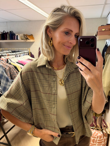 Blouse Mila Ruit Ballonmouwen Camel Bordeaux