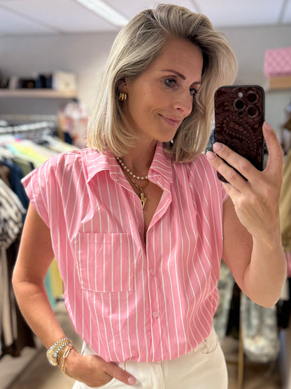 Blouse Bibi Pof Streep Roze Wit
