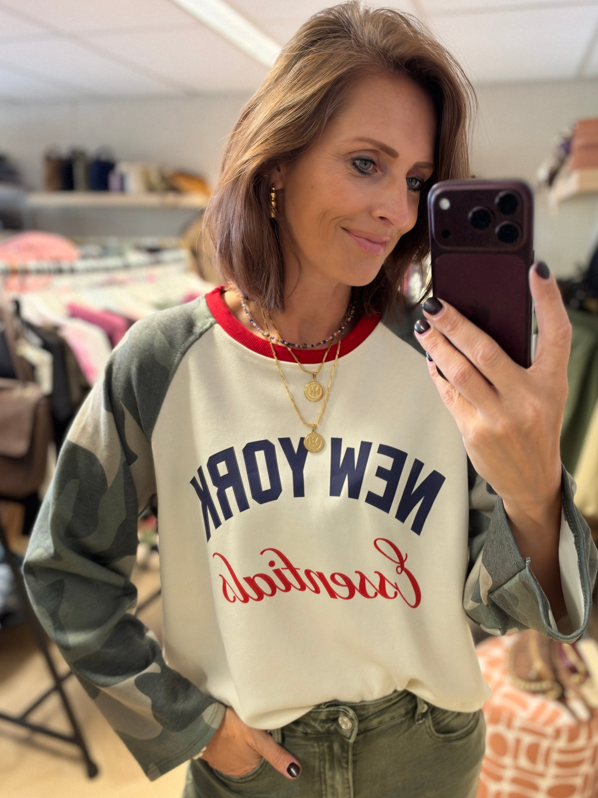 Longsleeve  Raglan Army NY Essentials Rood