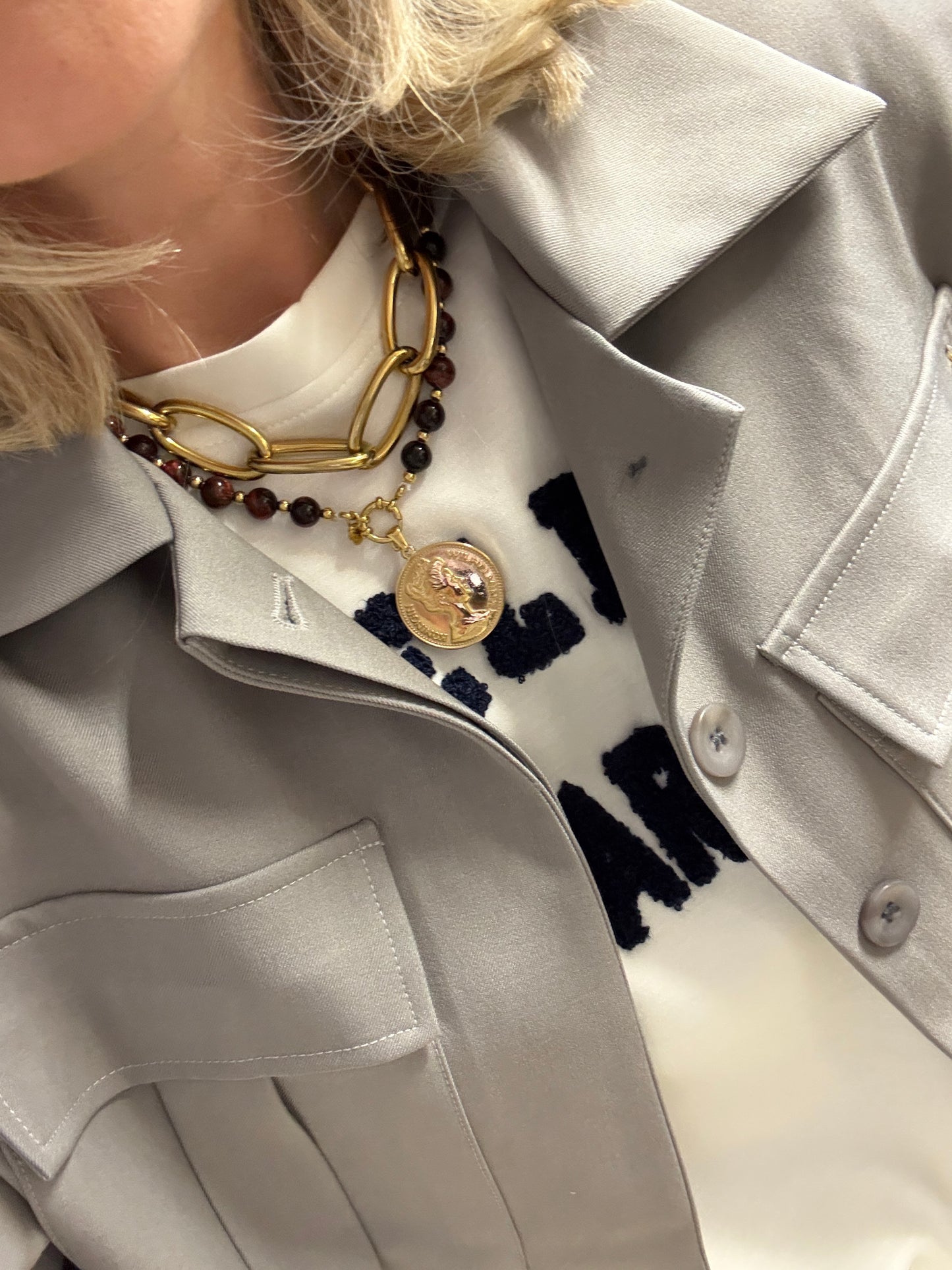 Ketting Edelsteen Vijf Gulden Munt Bruin Goud