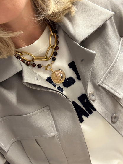 Ketting Edelsteen Vijf Gulden Munt Bruin Goud