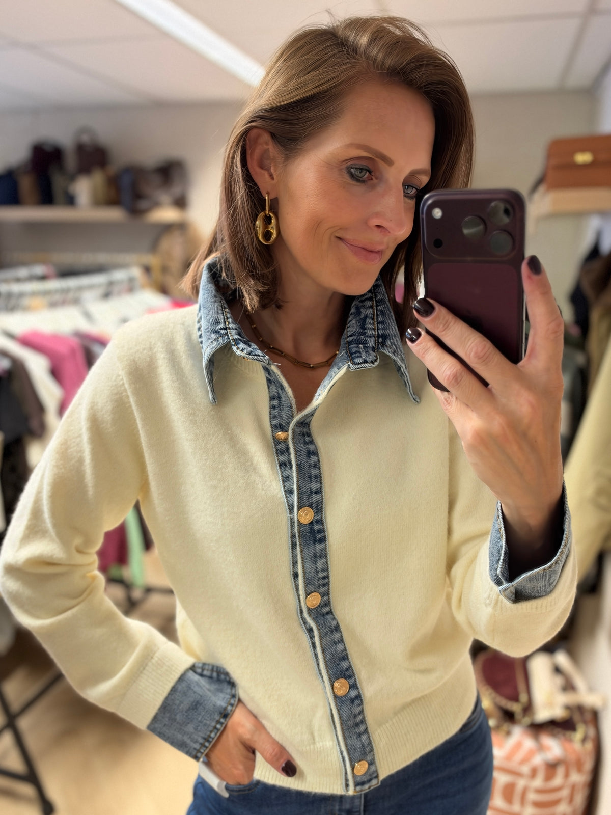 Vest Jenna Knit Denim Ecru