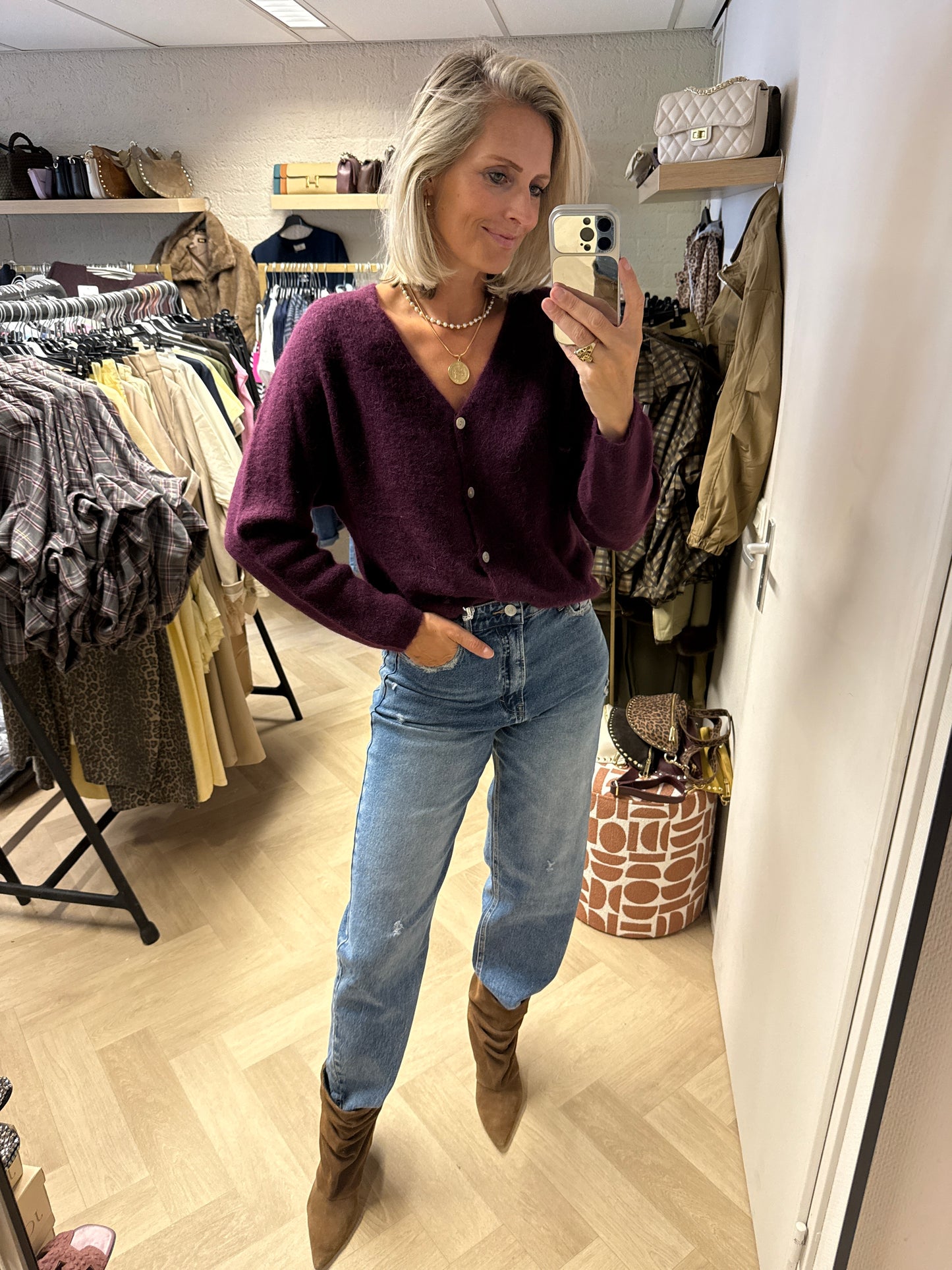 Vest Claudia Alpaca Lange Mouw Plum