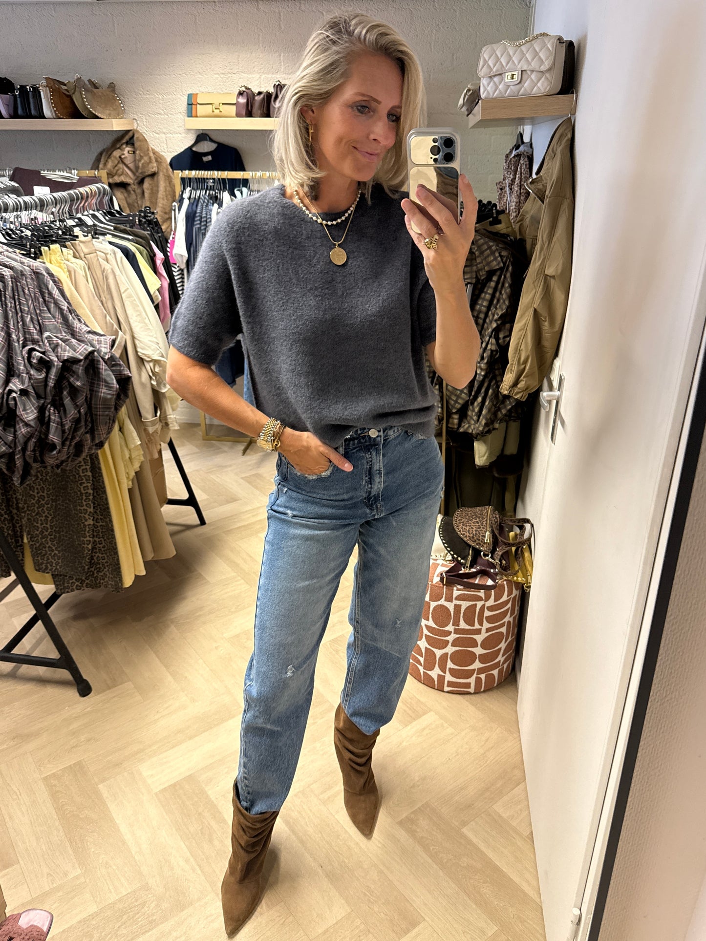 Trui Claudia Korte Mouw Alpaca Grijs