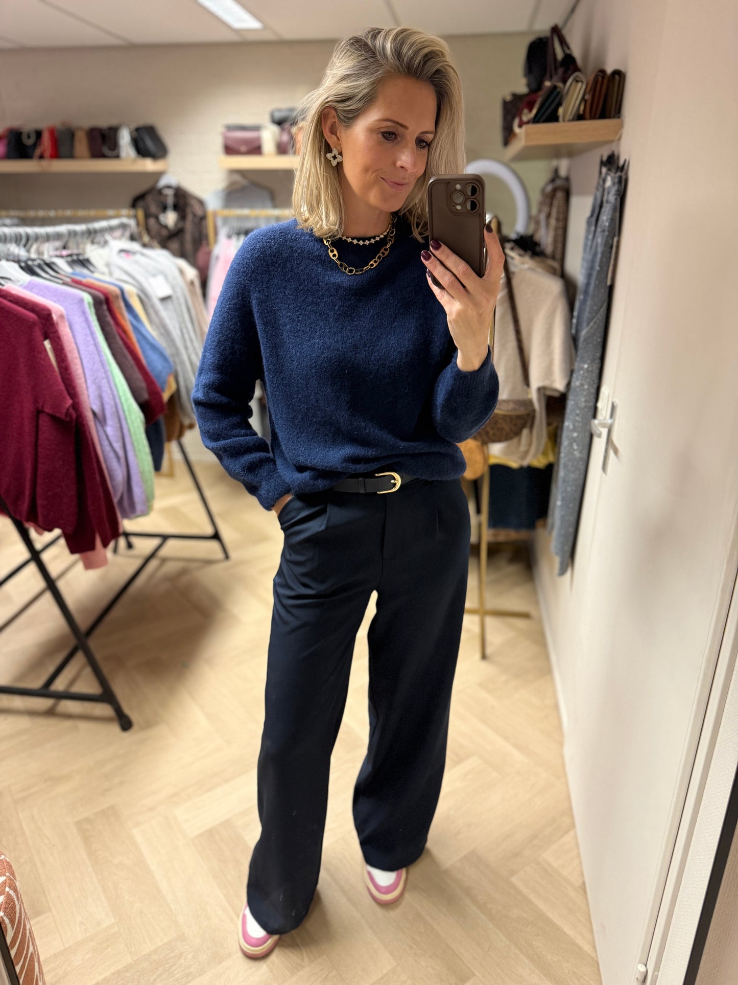 Trui Claudia Alpaca Lange Mouw Donkerblauw