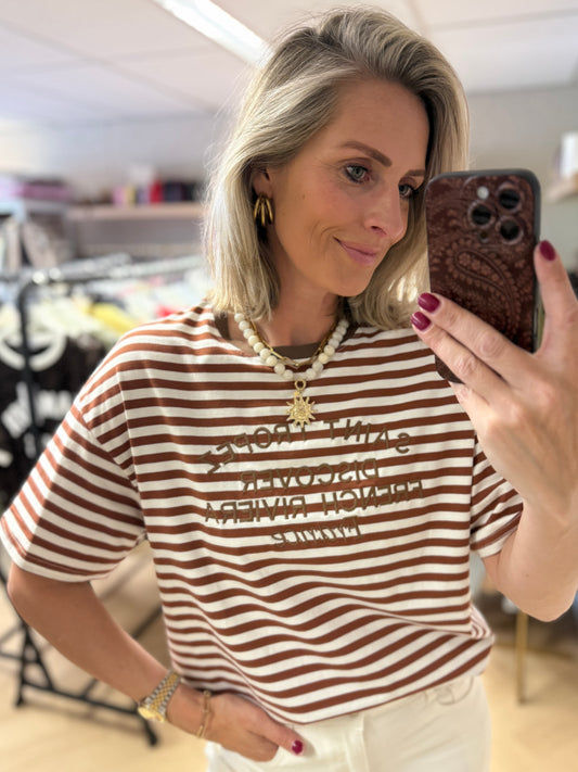 Shirt Saint Tropez Streep Bruin Crème
