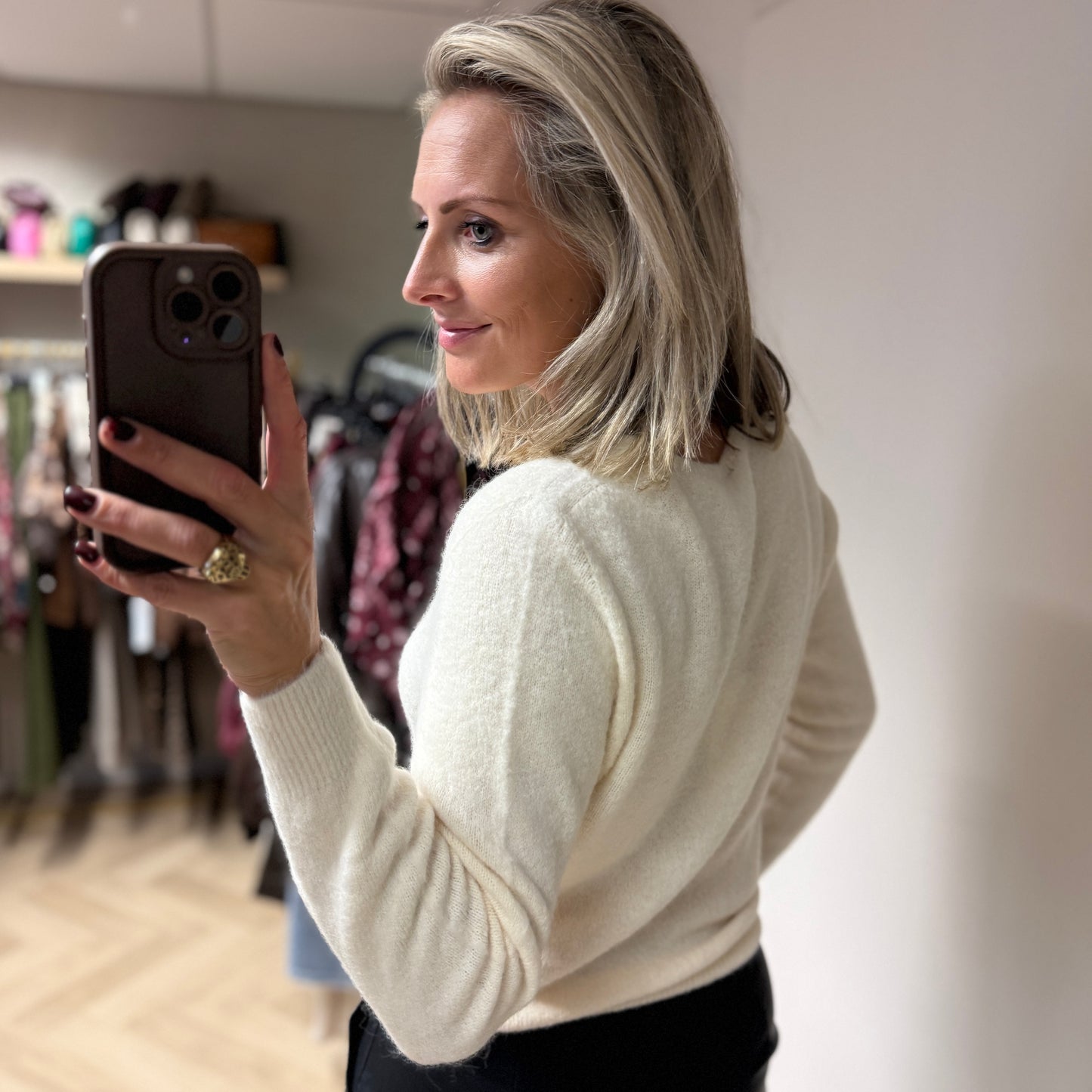 Trui Claudia V-Hals Alpaca Lange Mouw Offwhite