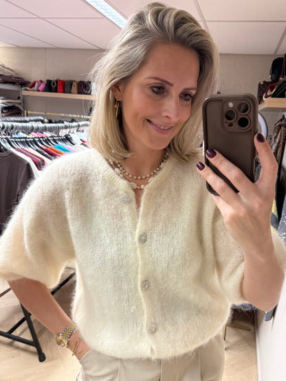 Vest Mohair Strass Knoop Ecru