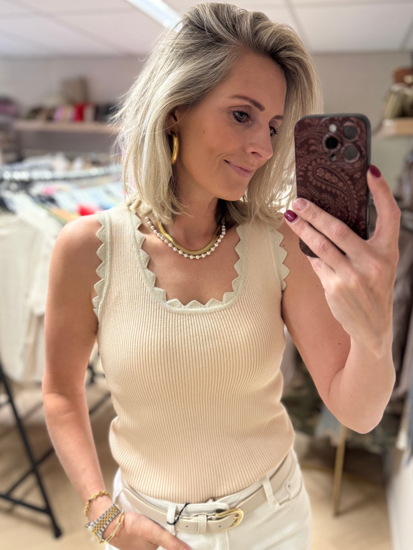 Top Stella Rib Lurex Beige
