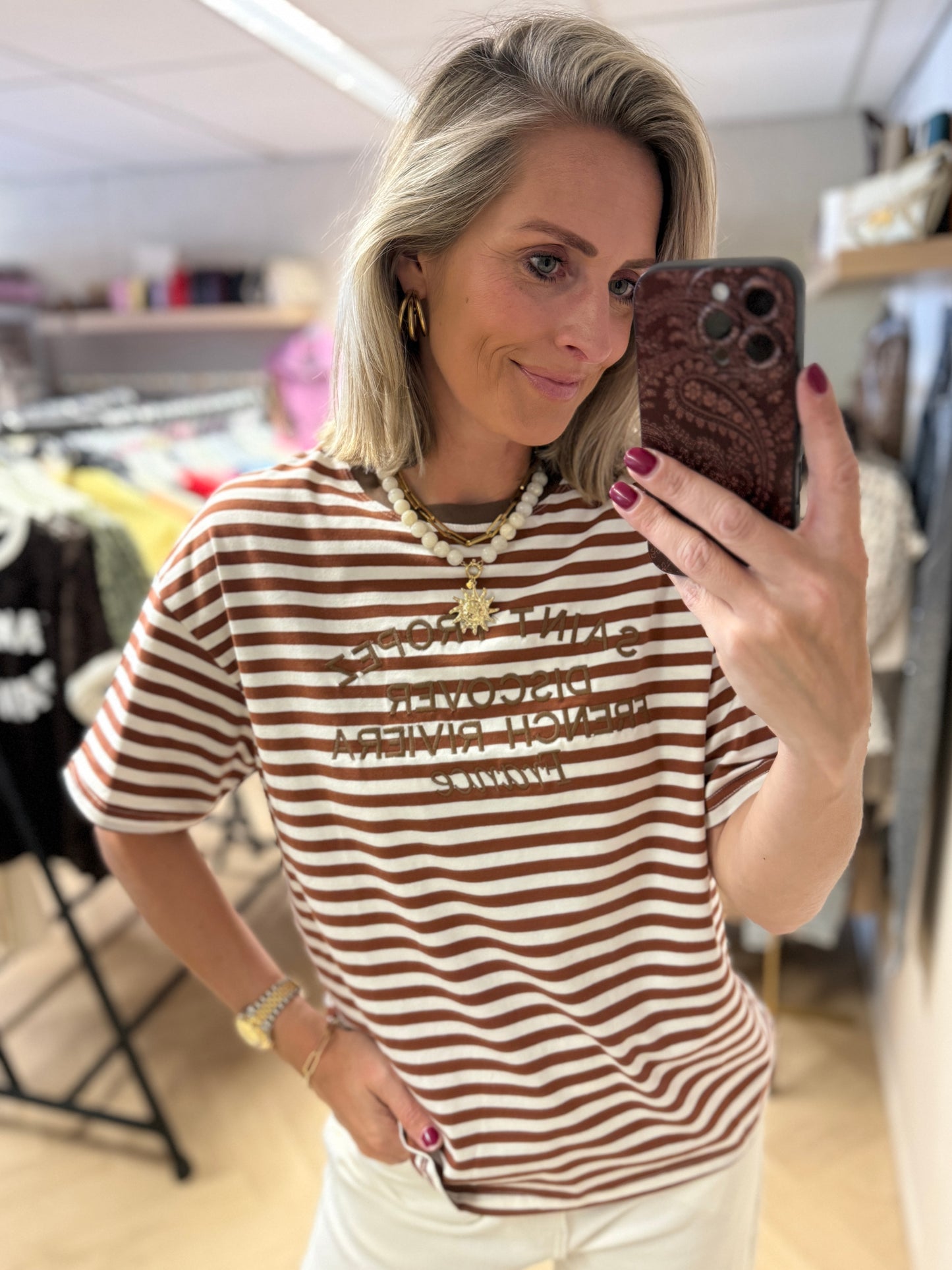 Shirt Saint Tropez Streep Bruin Crème