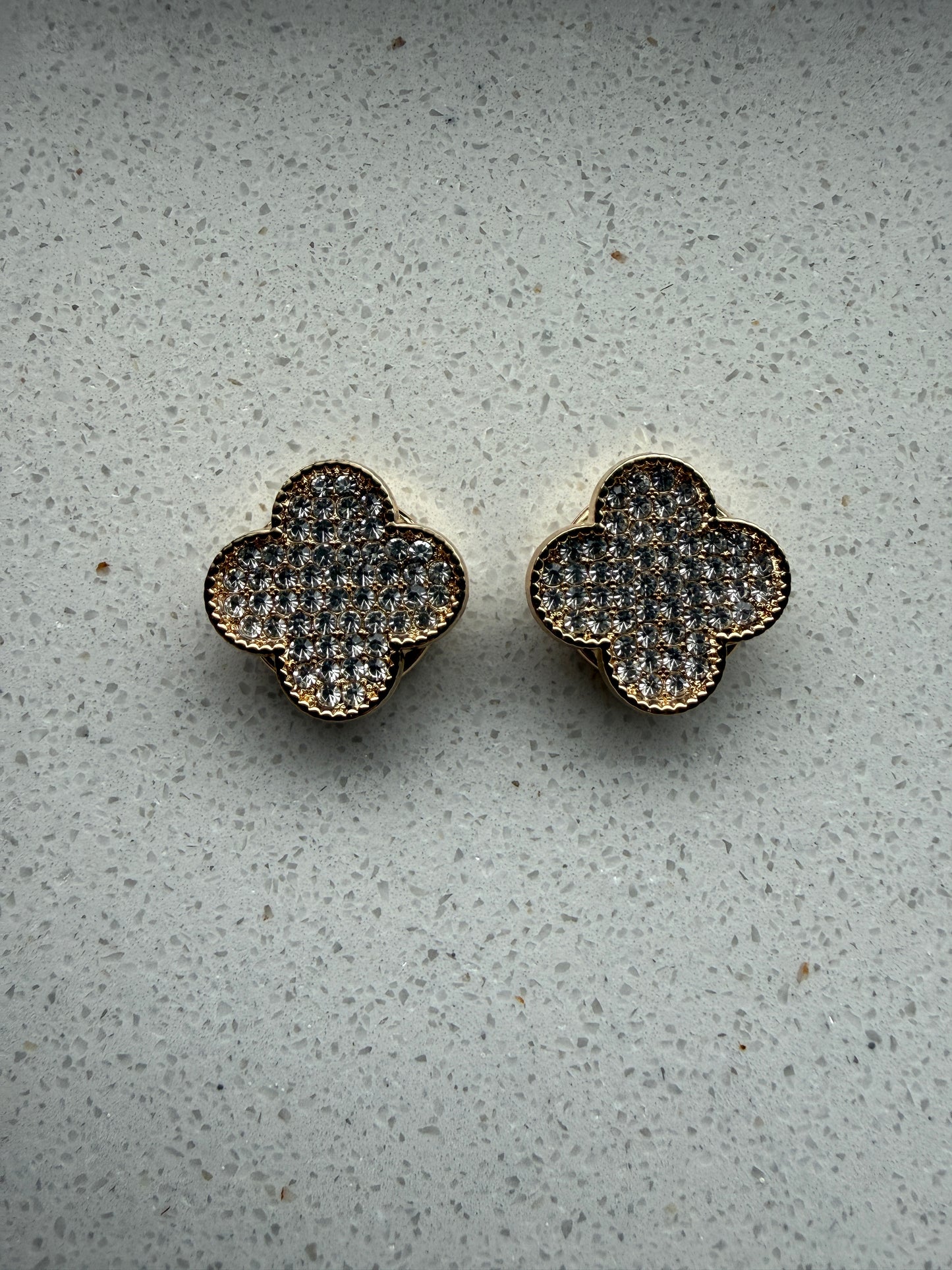 Button Cover Set Flower Clover Strass Goud