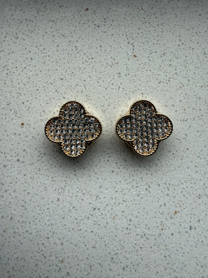 Button Cover Set Flower Clover Strass Goud