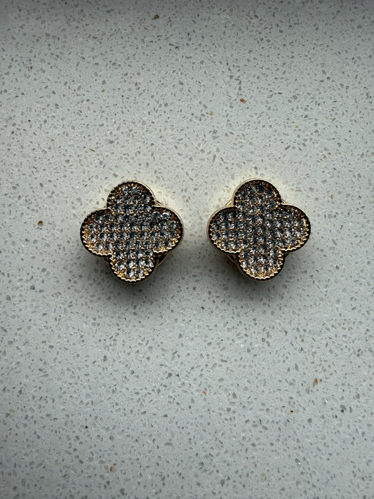 Button Cover Set Flower Clover Strass Goud