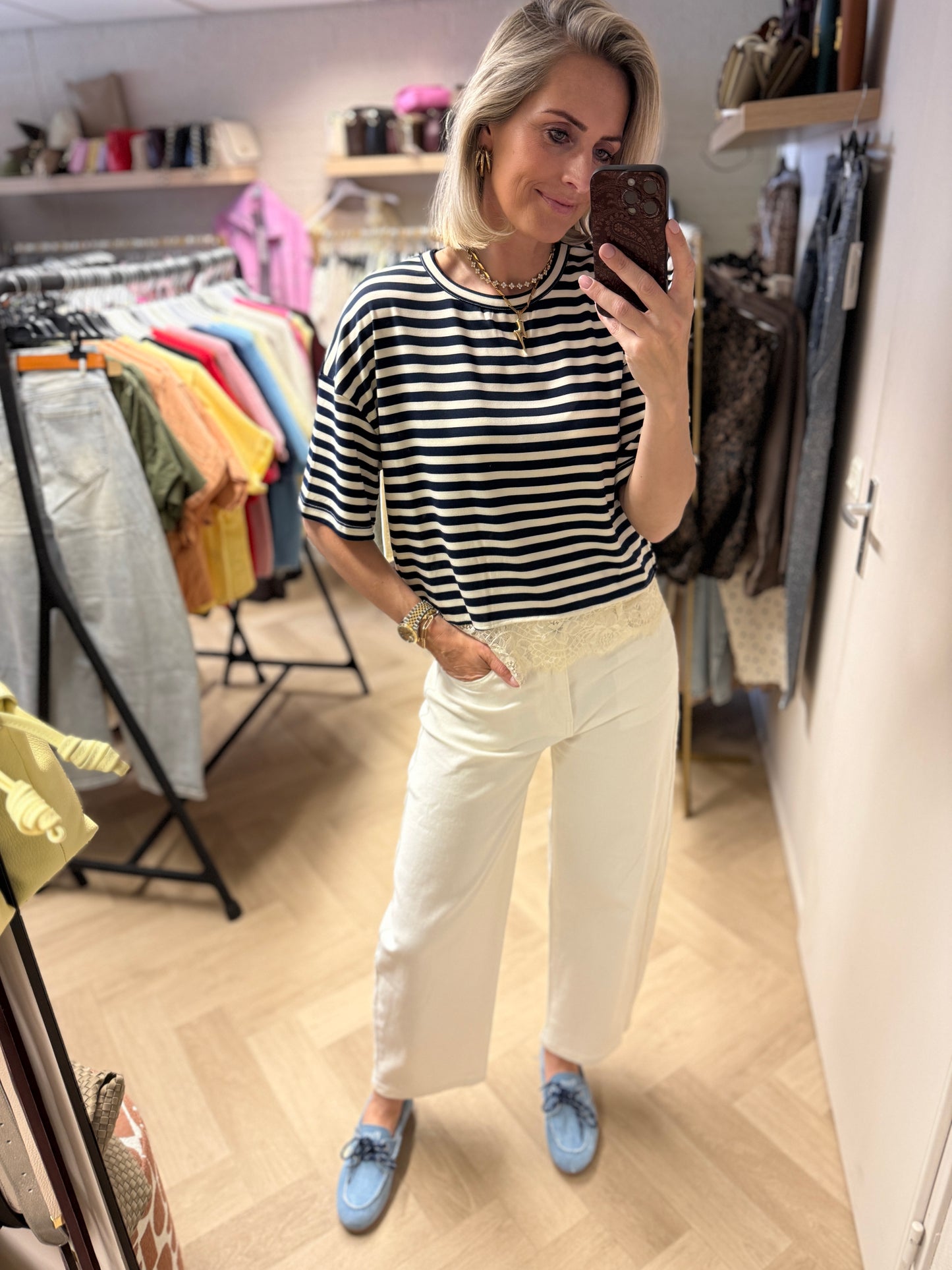 Shirt Kylia Streep Kant Navy Ecru