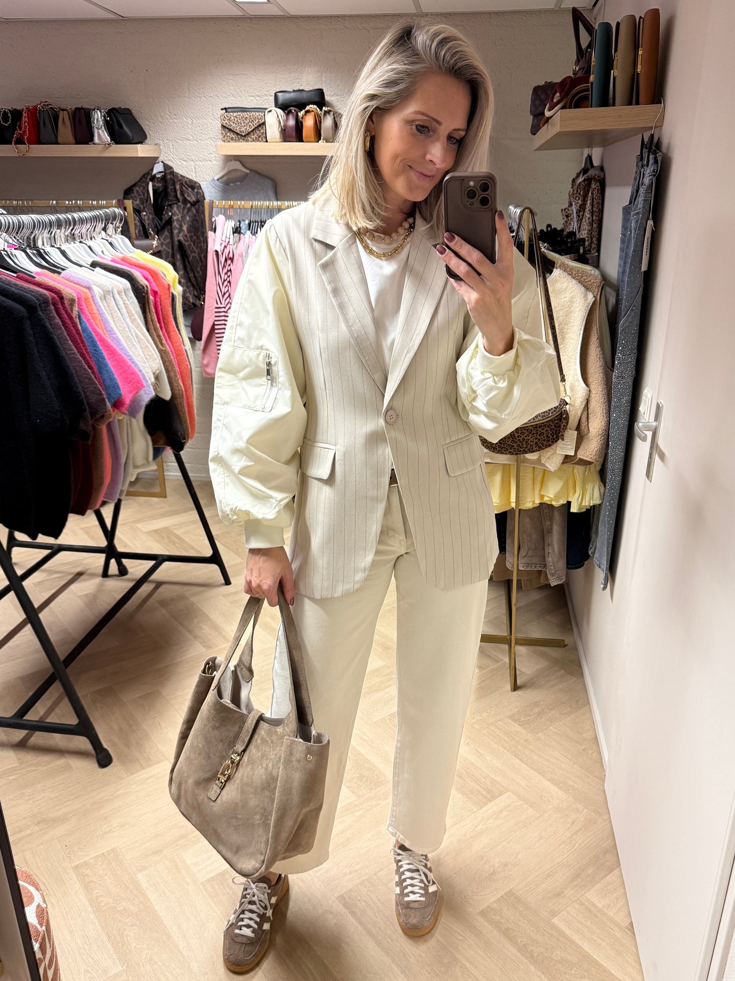 Blazer Char Krijtstreep Bomber Ecru