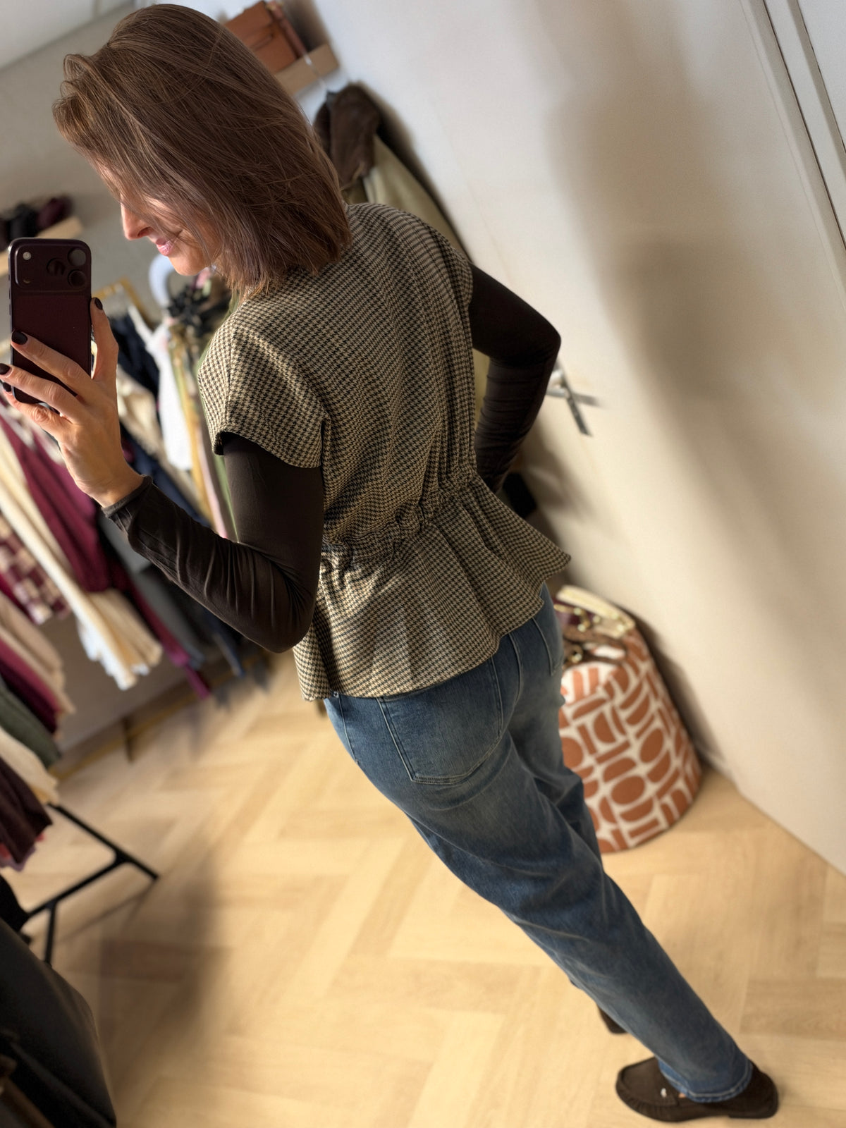 Gilet Tartan Ruit Bruin