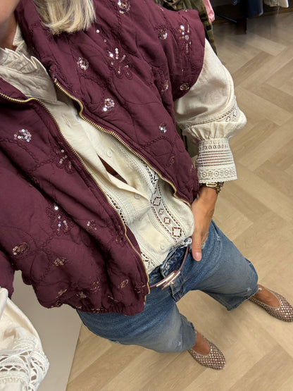 Jack Katoen Embroided Paillet Burgundy