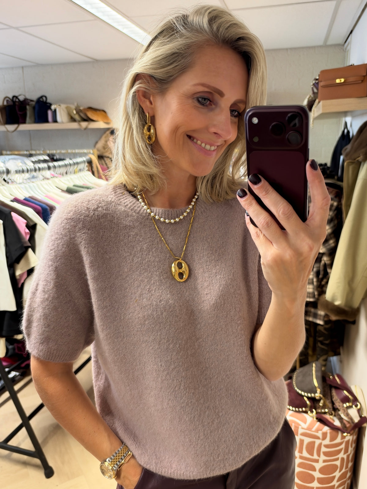 Trui Claudia Korte Mouw Alpaca Lichtmauve