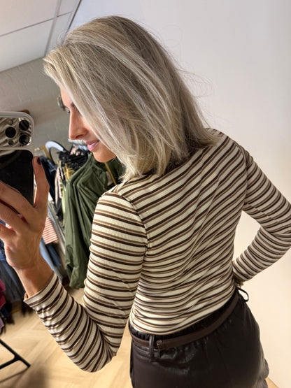 Shirt V-Hals Streep Ecru