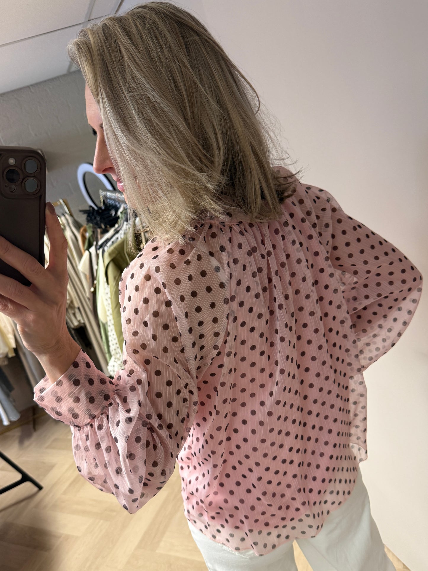 Blouse Jill Polkadot Roze Bruin