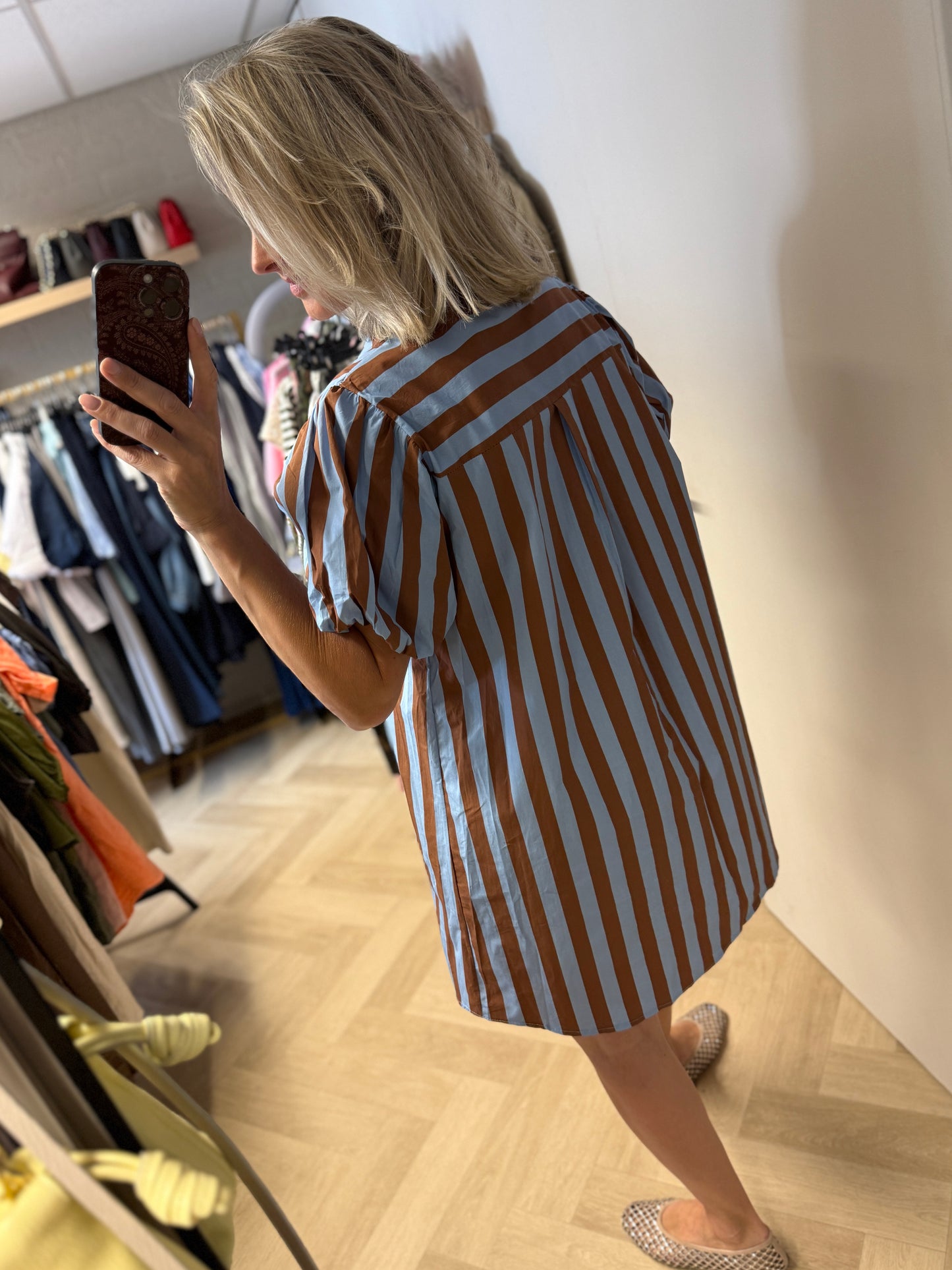 Jurk Dani Streep Lichtblauw Caramel