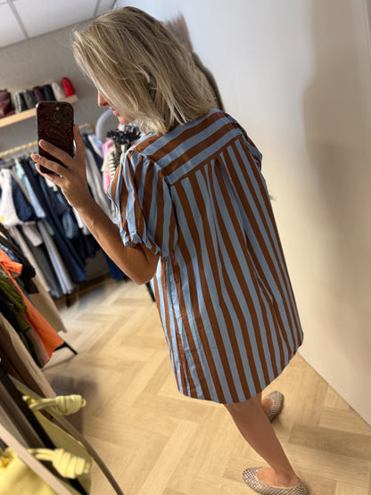 Jurk Dani Streep Lichtblauw Caramel