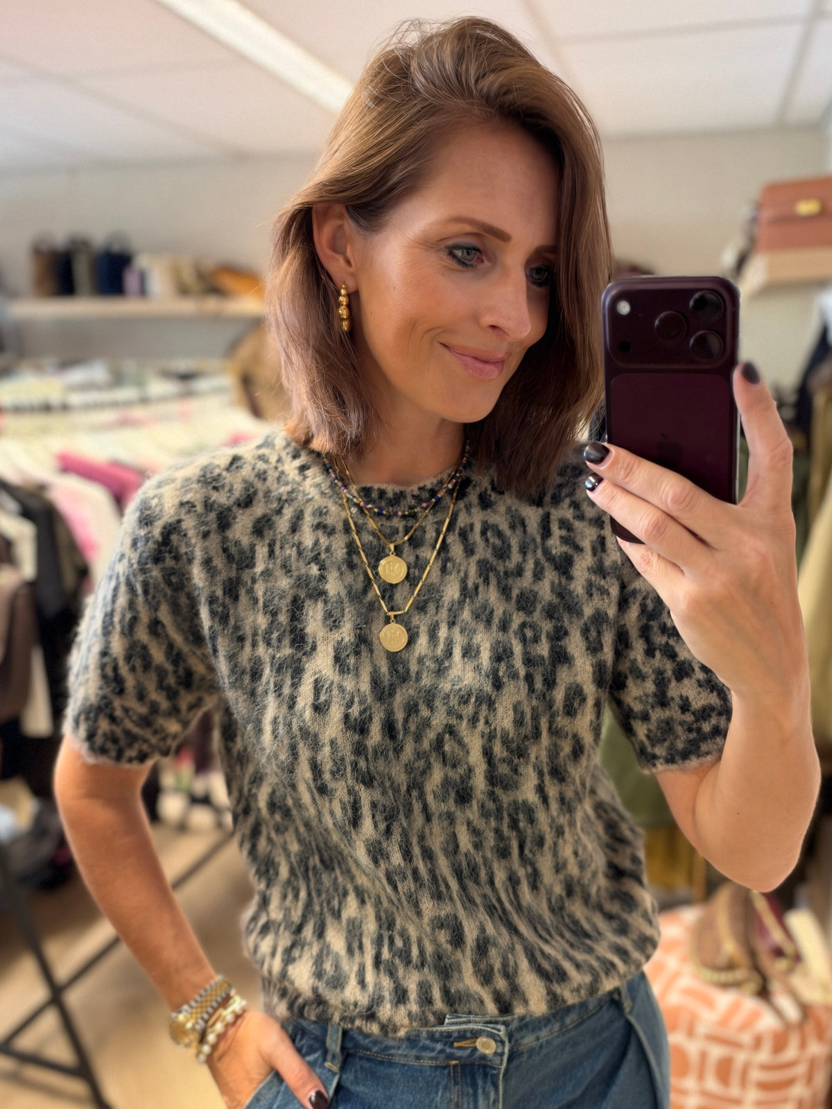 Trui Cindy Leopard Zwart Beige