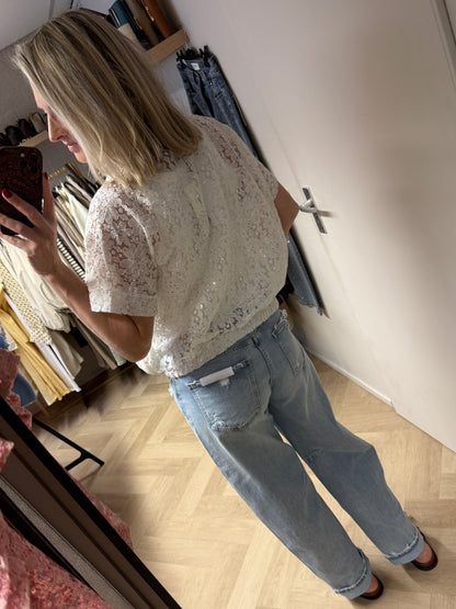 Vest Joline Kant Paillet Wit