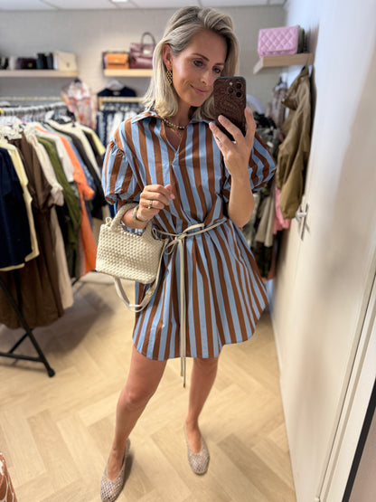 Jurk Dani Streep Lichtblauw Caramel