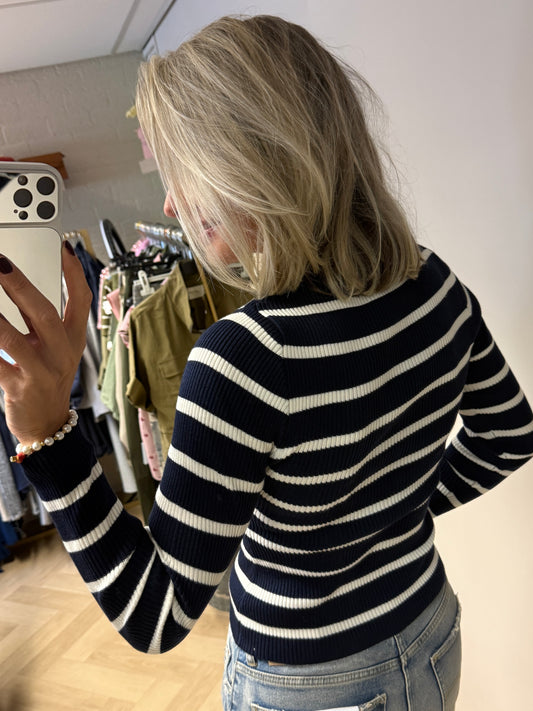 Shirt Khloe Rib Knoopjes LM Blauw Wit