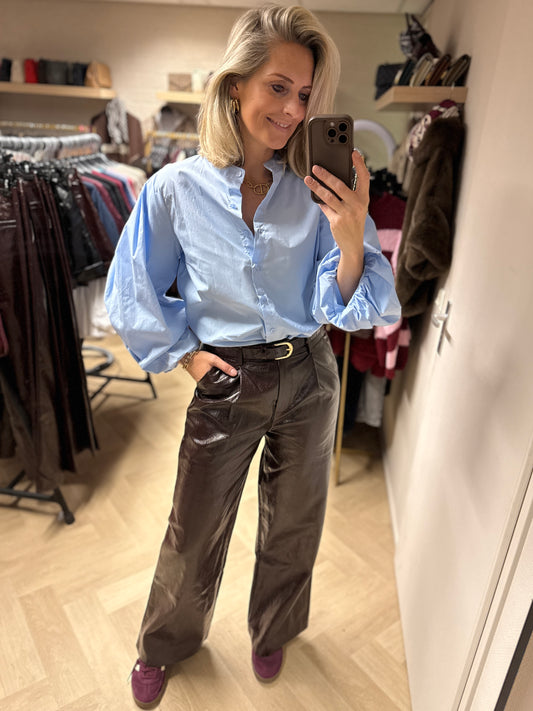 Pantalon Farah Pu Leather Bruin Lak