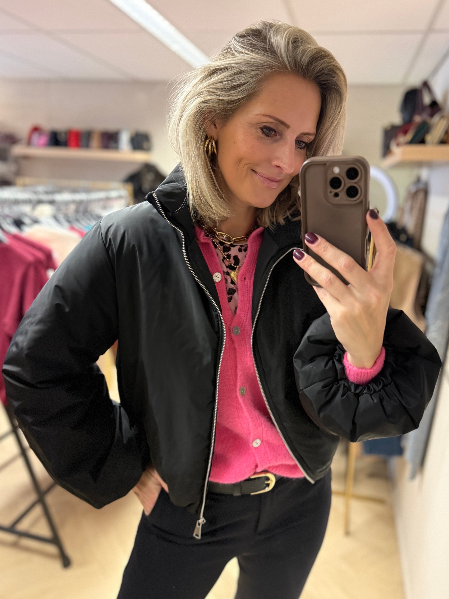 Jas Fabienne Pof Gevoerd Zwart