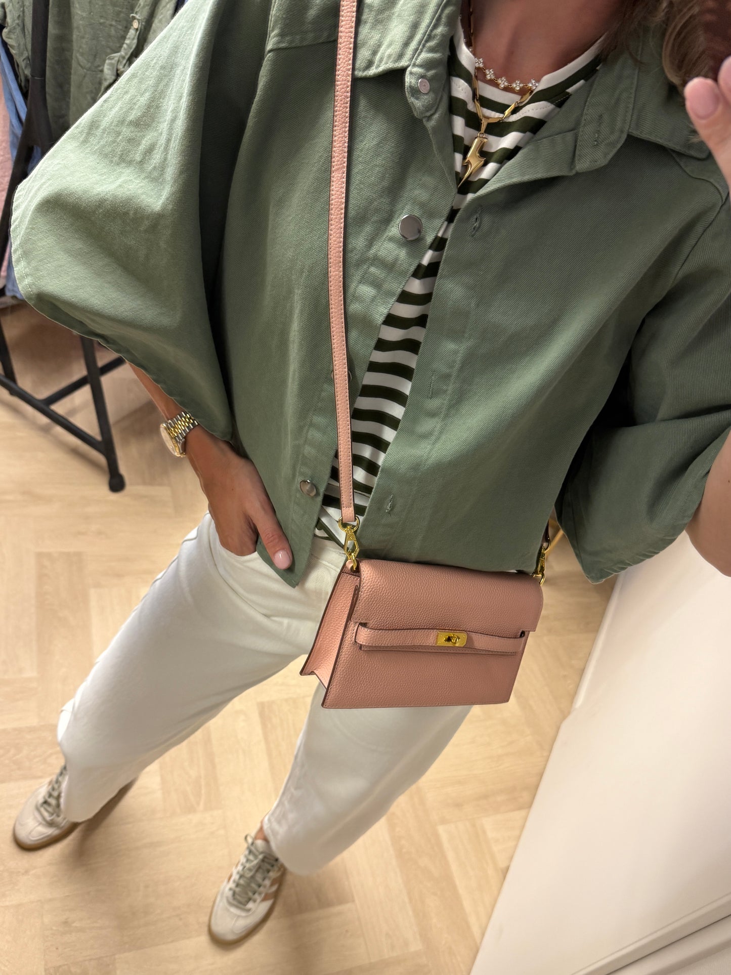 Blouse Denim Flared Mouw Groen