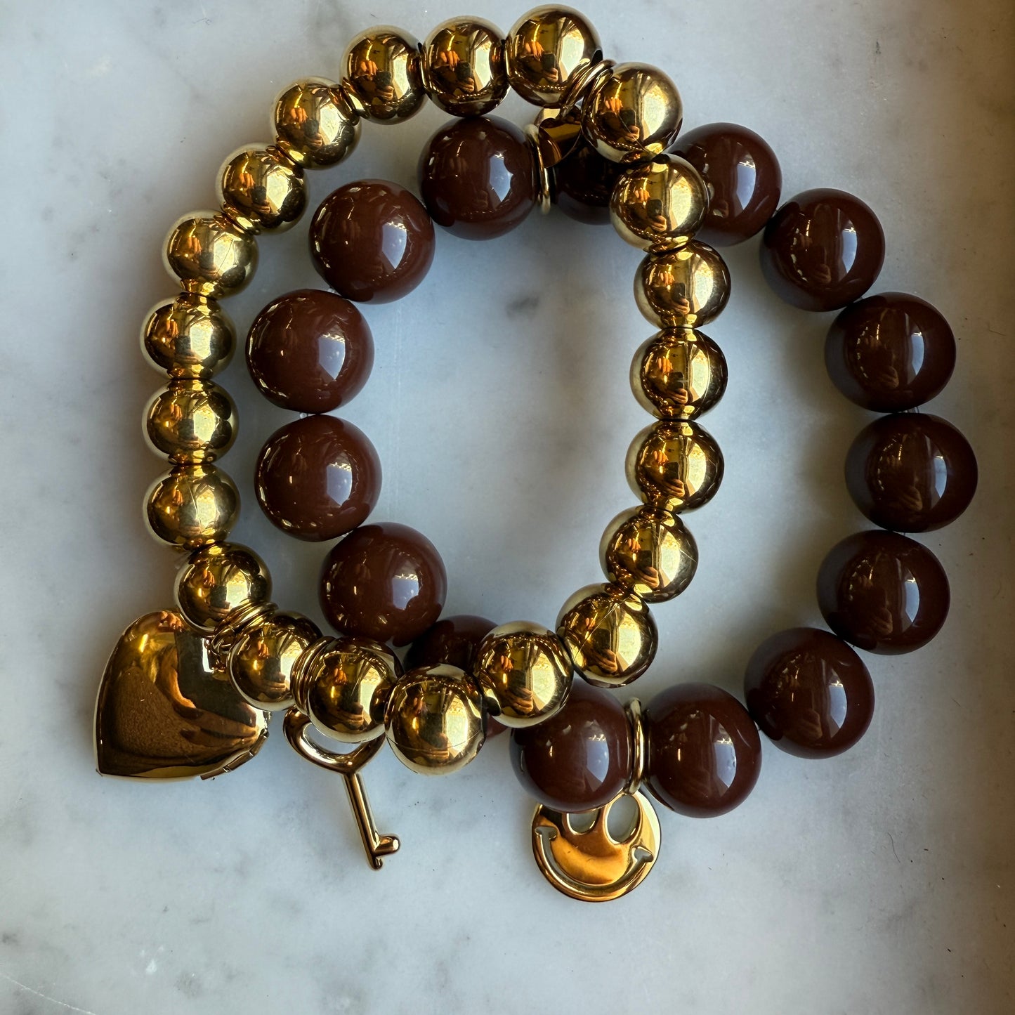 Armband Elastiek Goud Key Heart