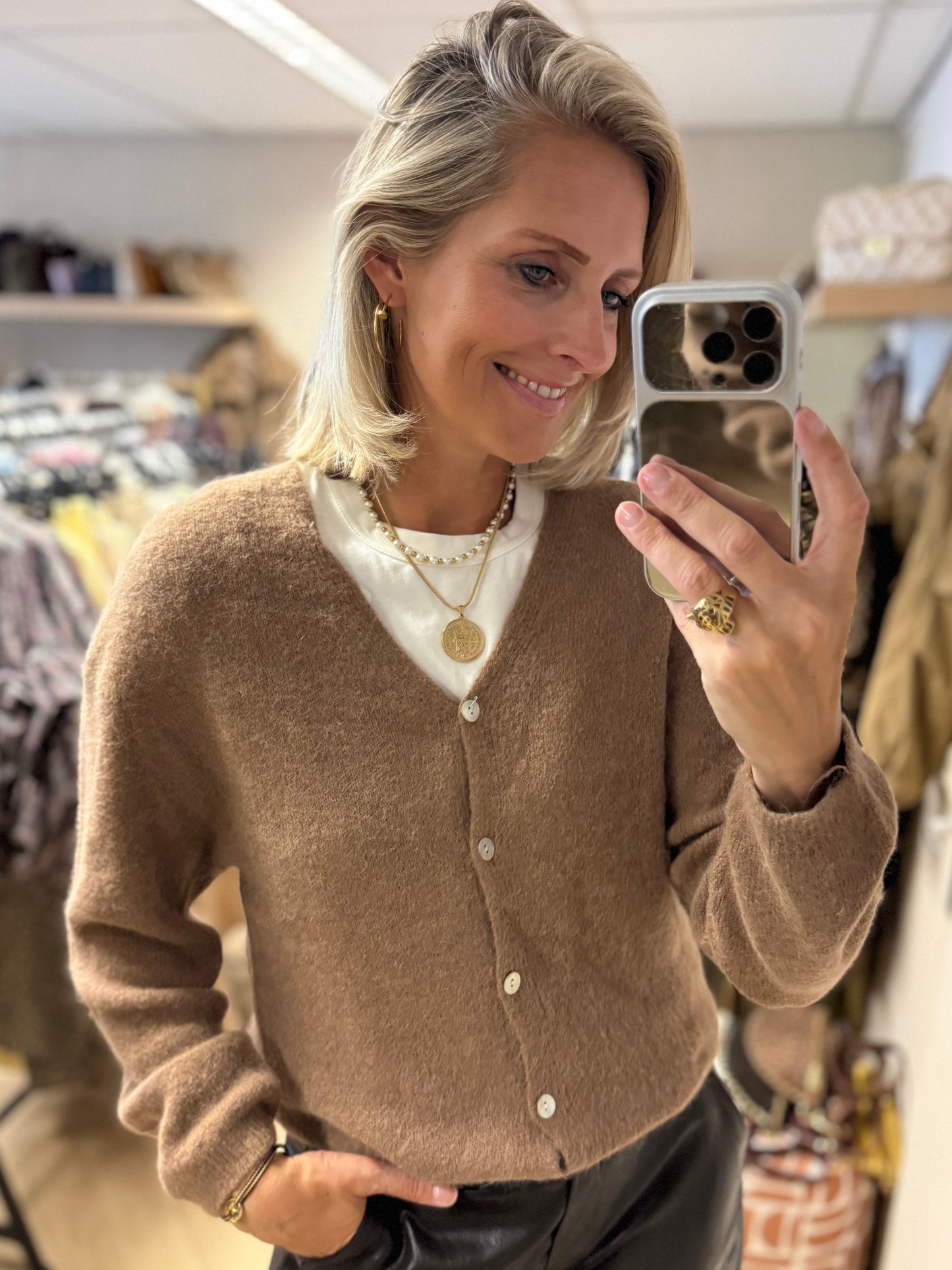 Vest Claudia Alpaca Lange Mouw Camel