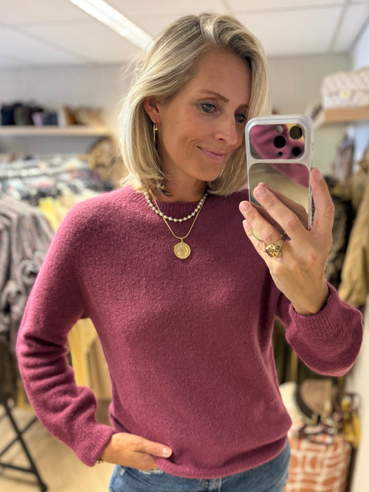Trui Claudia Alpaca Lange Mouw Donkermauve