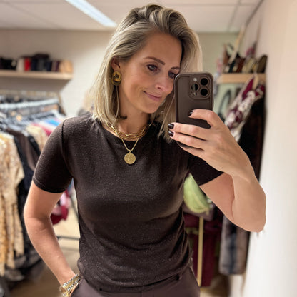 Shirt Fem Viscose Bruin Glinster