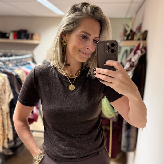 Shirt Fem Viscose Bruin Glinster