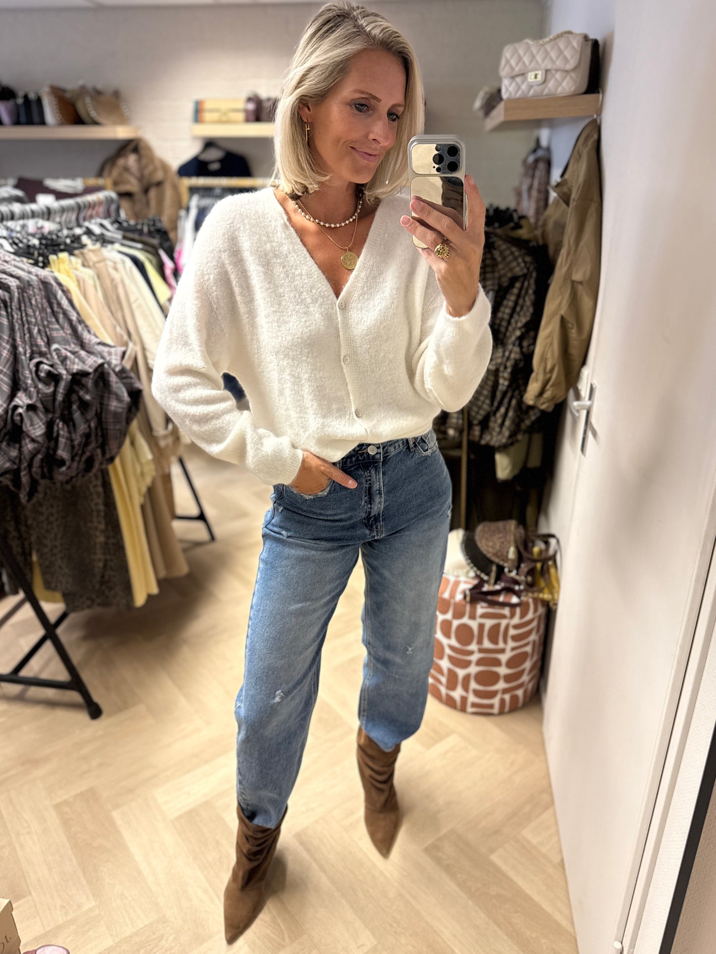 Vest Claudia Alpaca Lange Mouw Offwhite