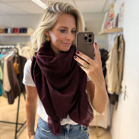 Sjaal Viscose Square Burgundy Glitter