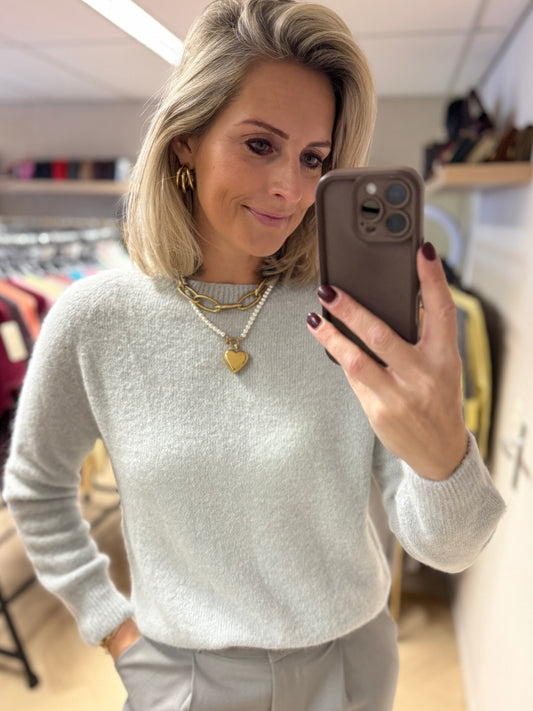 Trui Claudia Alpaca Lange Mouw Lichtgrijs