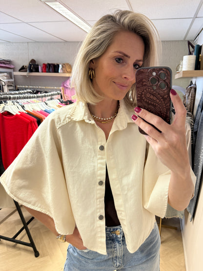 Blouse Denim Flared Mouw Ecru