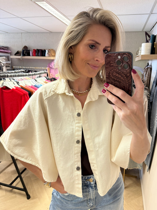 Blouse Denim Flared Mouw Ecru