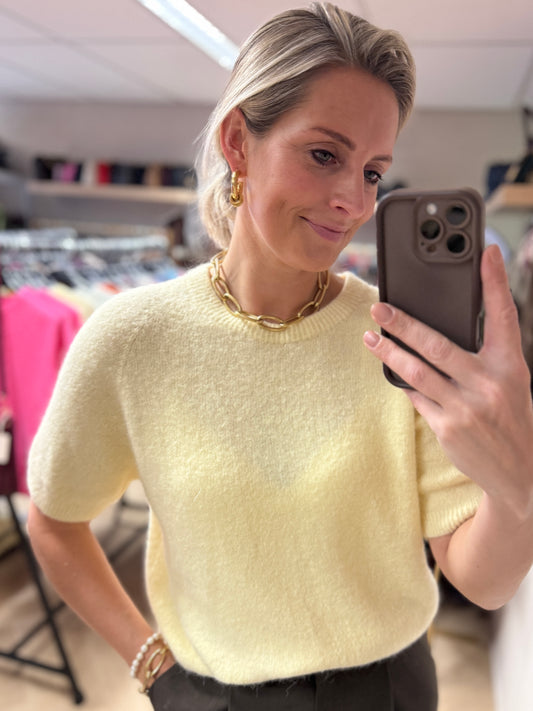 Trui Claudia Korte Mouw Alpaca Zachtgeel