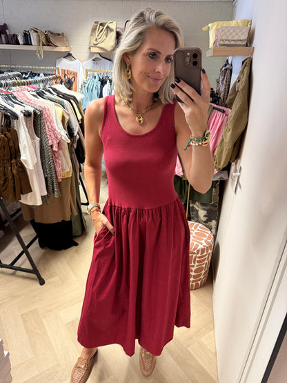 Jurk Katy Katoen Topdress Donkerrood