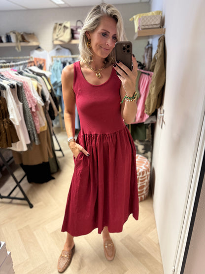 Jurk Katy Katoen Topdress Donkerrood