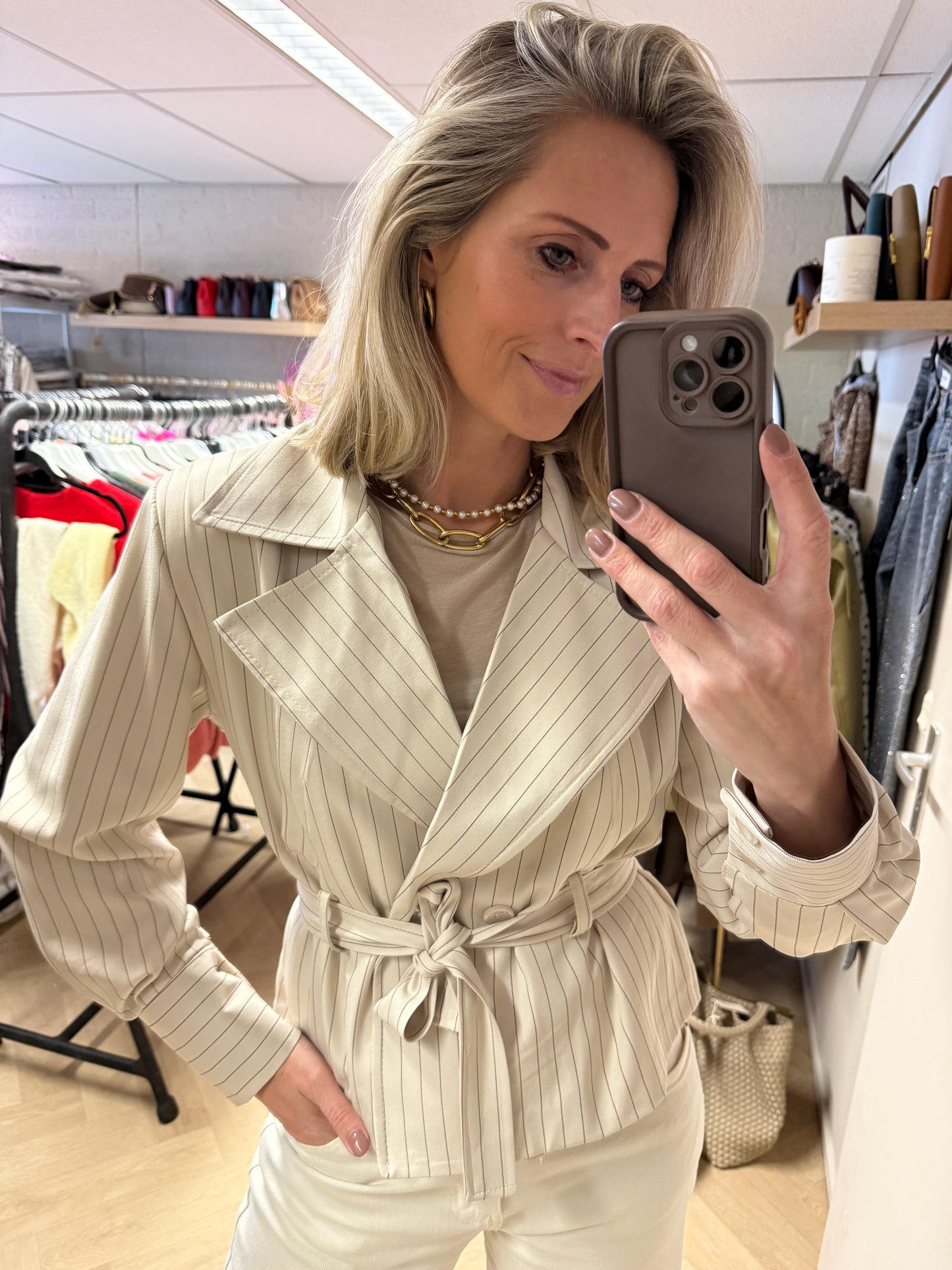 Blazer Charlie Krijtstreep Beige Bruin