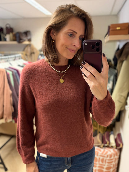 Trui Claudia Alpaca Lange Mouw Bruinrood